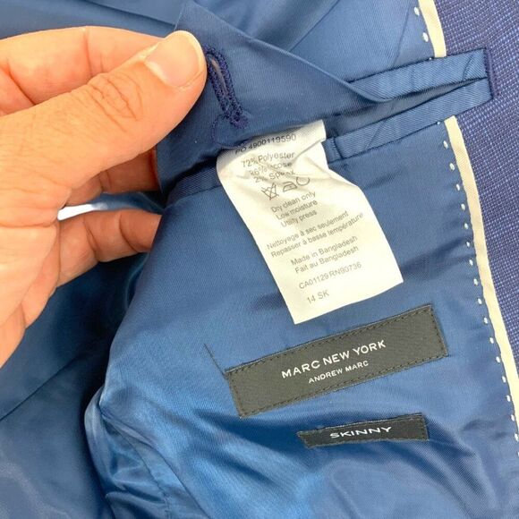 Andrew Marc Kids Blue Textured Two Button Skinny Fit Suit Jacket Size 14R NWT - Picture 4 of 5